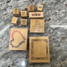 Wood Backed Rubber Stamps Misc Lot Of 10 For Crafting Various Sizes