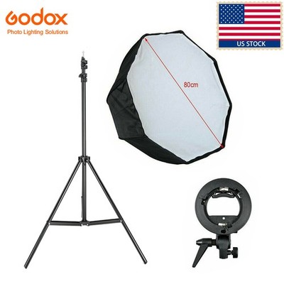 Godox 80cm Octagon Umbrella Softbox+S-type Bowens Bracket Stand for Studio Flash