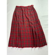 Pendleton Petite Red Plaid Wool Pleated Midi Skirt Sz 8 Made in USA Vintage Y2K