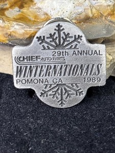 1989 WINTERNATIONALS POMONA PEWTER NHRA DRAG RACING EVENT HAT PIN LAPEL PIN
