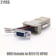 2 Pcs DB9 RS232 Female to RJ11 RJ12 6P6C Phone Line Jack Modular Adapter Ivory