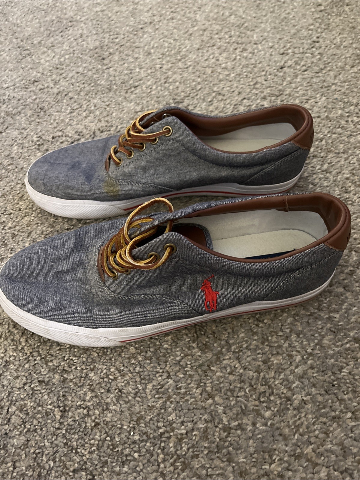 Polo Ralph Lauren Vaughn scarpe uomo taglia 11 D blu chambray pelle pony sneaker