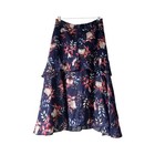 M&S Per Una Navy Flared Floral Midi Chiffon Fließend Stufen Rock Boho Landhaus 22