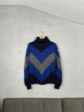 Moncler Wool Chevron Knit Sweater Blue Gray Navy Made in Italy Size M