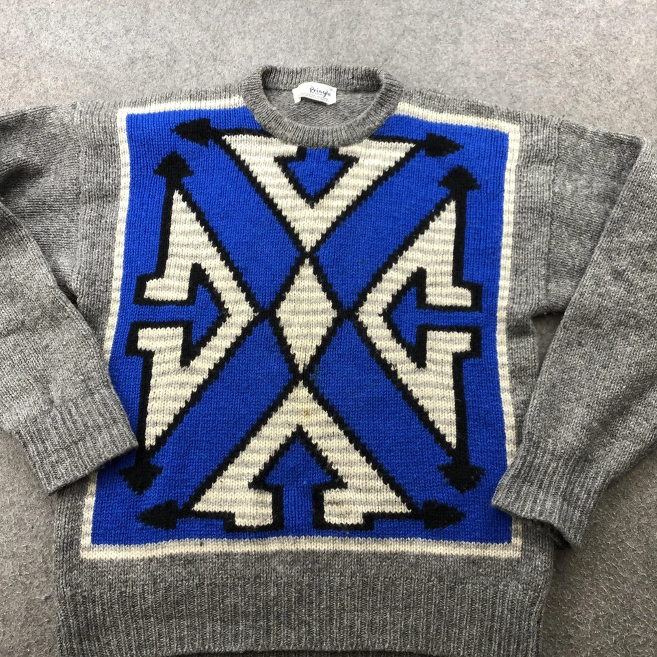 Suéter De Colección Pringle of Scotland Para Hombre Grande Lana Geométrico Cuello Redondo Años 80 Foto 2 de 4