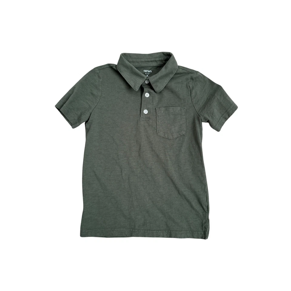 Carters Polo Shirt Short Sleeve Pocket Olive Green Lightweight Boys Size 7 - Image 2 of 4