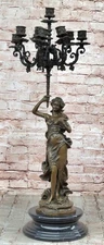 French Bronze Candelabras, A.Moreau Signed Sculpture Art Deco Collectible Decor