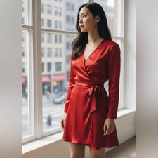 Zara Red Long Sleeve Tie Waist Romper  