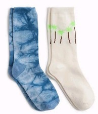 Crewcuts Boys Med K13-k2 2 Pk Tropical Socks Palmetto Trees  Blue Tiedye