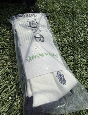Chrome Hearts Men's Novelty Cotton Socks White Black Logo One Size