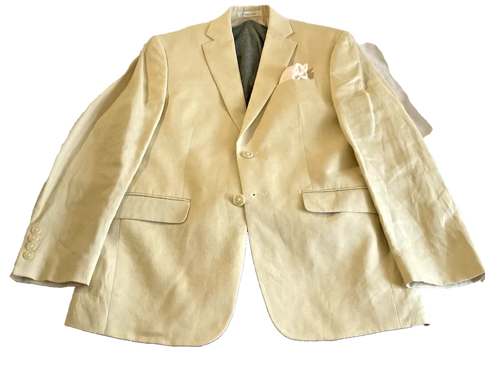 CALVIN KLEIN Men’s Sport Jacket Beige Solid Dual Vent 100% Linen 36S/India - Image 3 of 4