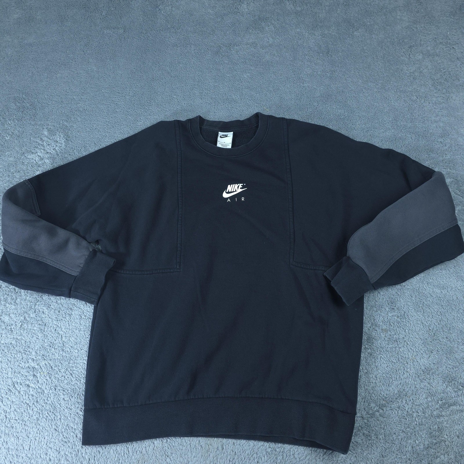 Nike Sweatshirt Mens Medium Black Fleece Crewneck Pullover Nike Air Quote Back