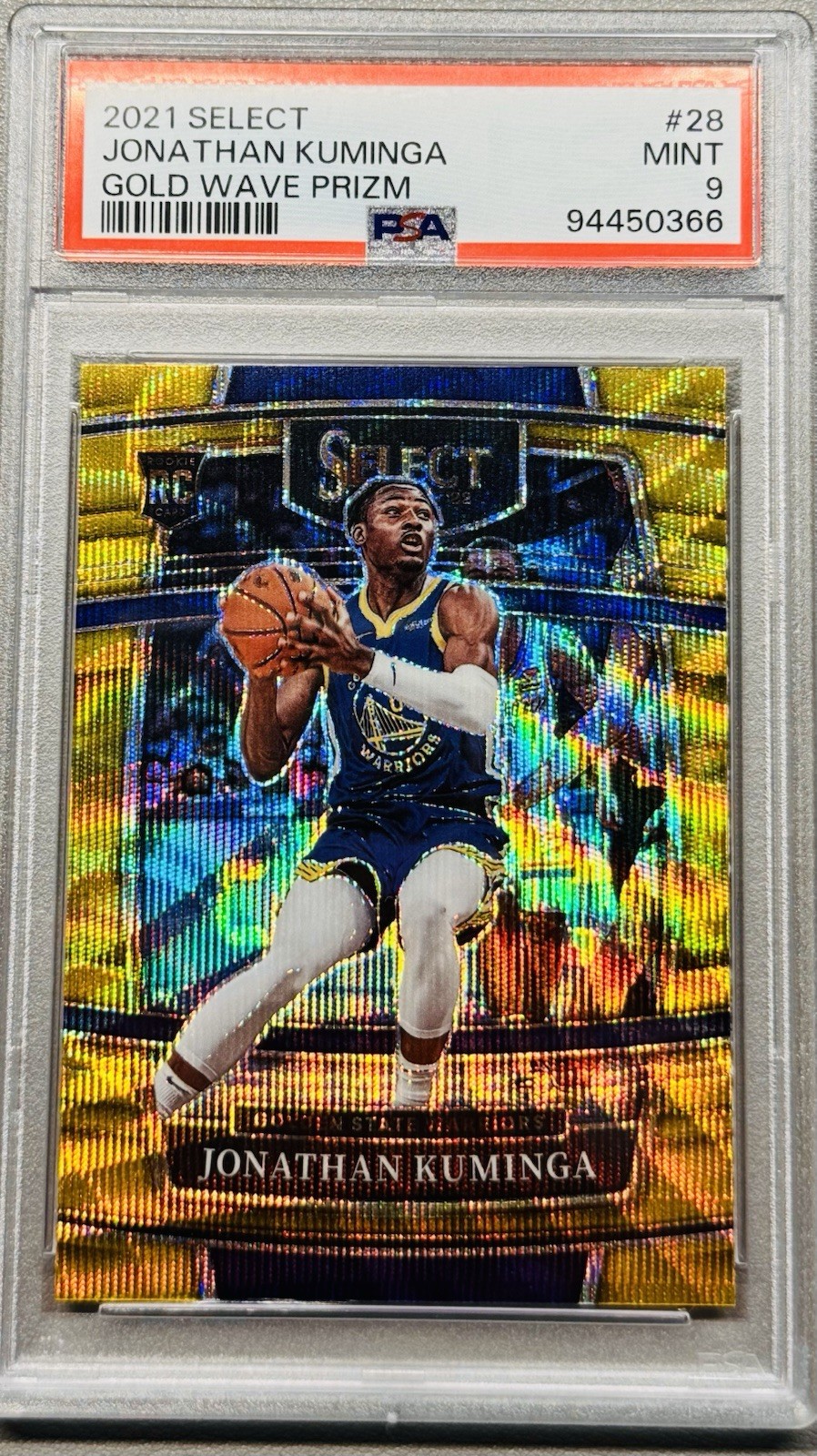 2021 Panini Select Jonathan Kuminga Gold Wave Concourse Prizm RC #28 PSA 9