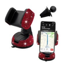 Bling Car Phone Holder, 360 Degree Adjustable Crystal Auto Dashboard Air Red