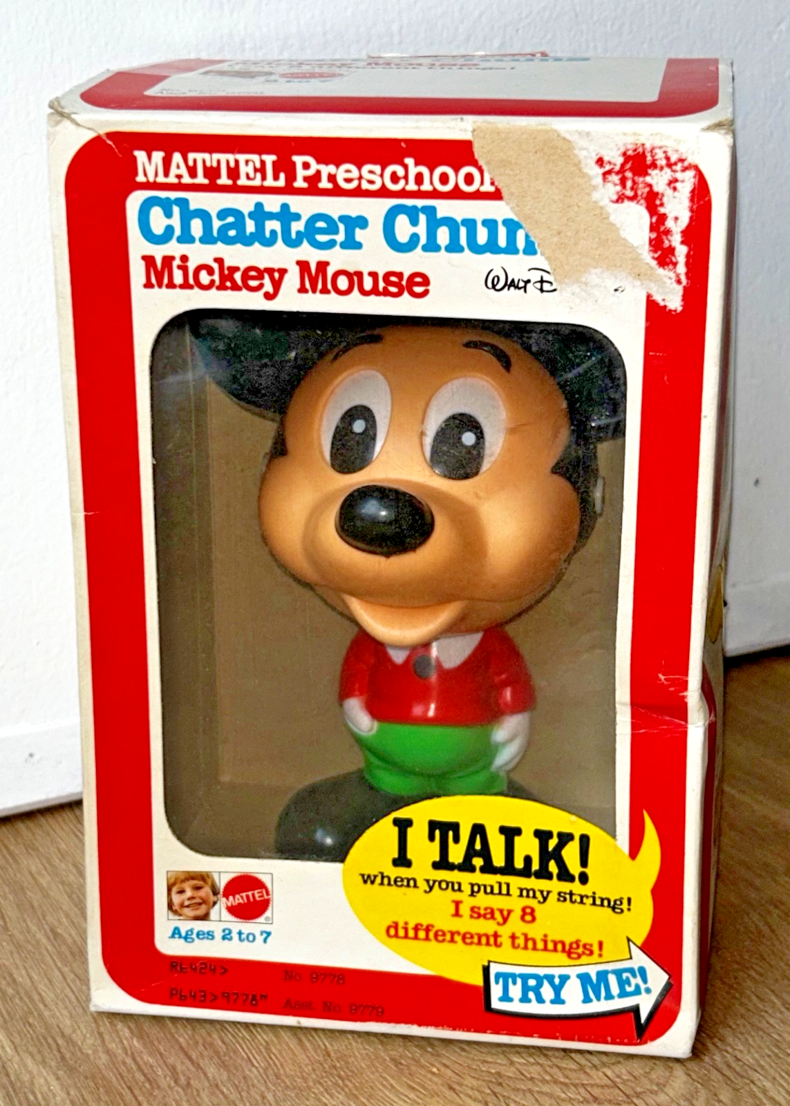 1976 Mickey Mouse Chatter Chums~Pull String Talking Toy~Box~Mattel Disney~WORKS