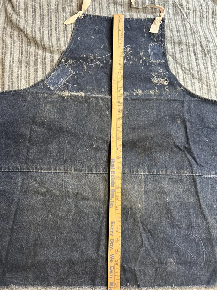 Vtg Distressed Denim Patched Selvedge Apron Workshop WORK WEAR Pontiac Plant - Image 3 of 4