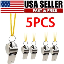 Metal Referee Coach Sports Whistle Loud Whistle with Lanyard 5pcs