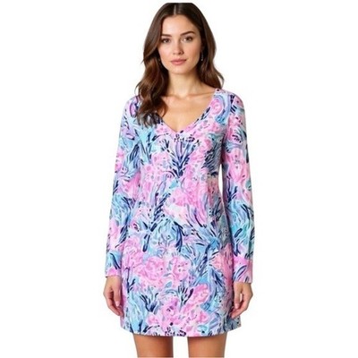 Lilly Pulitzer Davie Dress Long Sleeve Periwinkle Fan Sea Cotton Size XL NWT