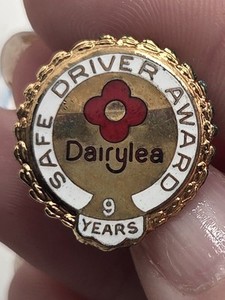 Vtg Dairylea Award Lapel Hat Pin 9 Years Safe Driving Enameled Gold Tone