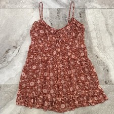 Forever 21 Floral Sundress Sleeveless Rust Pink Lined Ruffles Size Large