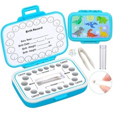 Caffox Tooth Keepsake Box, Fairy Box Lost Teeth Holders Blue Dinosaur