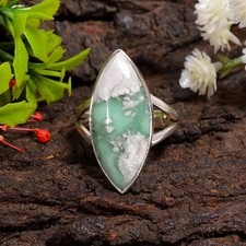 Natural Green Variscite Ring 925 Sterling Silver Handmade Rings Jewelry