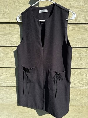 Du Du Black Sleeveless Mini Dress with Front Pockets Tie Accents Size S