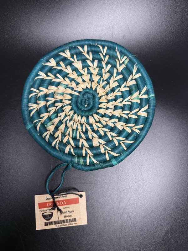 Hand Woven Grass Trivet -Vine Pattern Made in Uganda Hope Again Women's Ministry