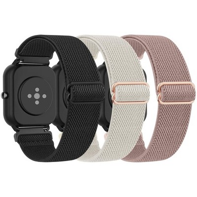 3 Pack Stretchy Nylon Watch Bands for Amazfit One Size, Black+Pink+Starlight 