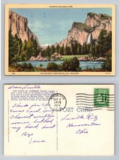 Yosemite, CA-California, Bridal Veil Meadows El Capitan Vintage c1944 Postcard