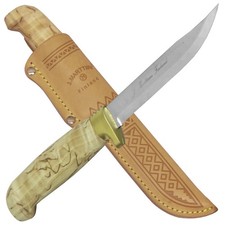 MARTTIINI Outdoomesser "Golden Lynx" Maserbirke Jagd- Anglermesser Lederscheide