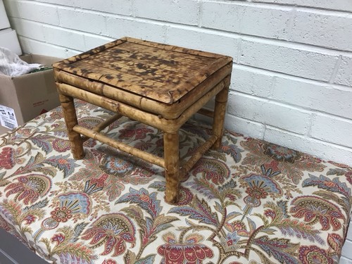 VINTAGE SMALL BAMBOO FOOTSTOOL STOOL 11 1/2” X 9 1/4” X 9 1/4” TALL BOHO - Picture 8 of 11