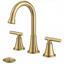Bathroom Faucets for Sink 3 Hole, Hurran Brushed Gold Bathroom Sink Faucet wi...