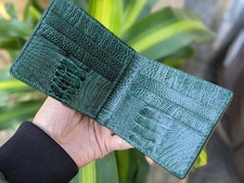 DOUBLE SIDE Genuine Ostrich Leg Green Leather Skin Men's Bifold Wallet