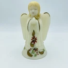 Fenton Art Glass Opal Satin Poinsettia Angel Bell Gold Bird Accents Hand Painted