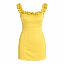 ASTR The Label Yellow Lemon Mini Dress Womens L Linen Blend Shirred Side Resort