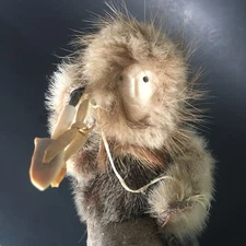 VTG Beulah Oitillian Yupik Alaskan Eskimo Figurine Spear Hunter Hide Leather Fur