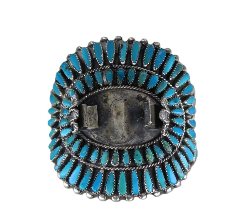 Navajo W. Begay Needlepoint Turquoise Sterling Silver  Watchband
