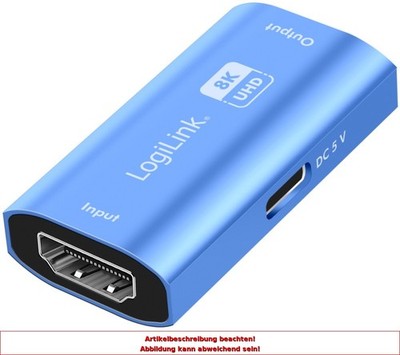 LogiLink HDMI Repeater, 8K/60 Hz, Aluminiumgehäuse, blau