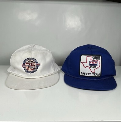 Vintage Mobil Oil Exxon Embroidered Strapback Trucker Hat Baytown (2 Hats)