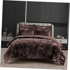 Fredsure Distressed Velvet Comforter Set, 5 Pieces Distressed Queen Brown