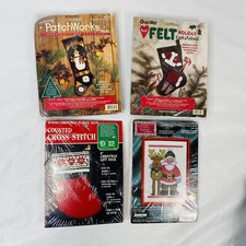 Lot 4 Christmas Cross Stitch and Felt Kits Bucilla Janlynn Stockings Santa Claus