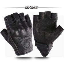 Summer Half Finger Motorcycle Gloves Retro Black Leather Perforated Motorbike Mo