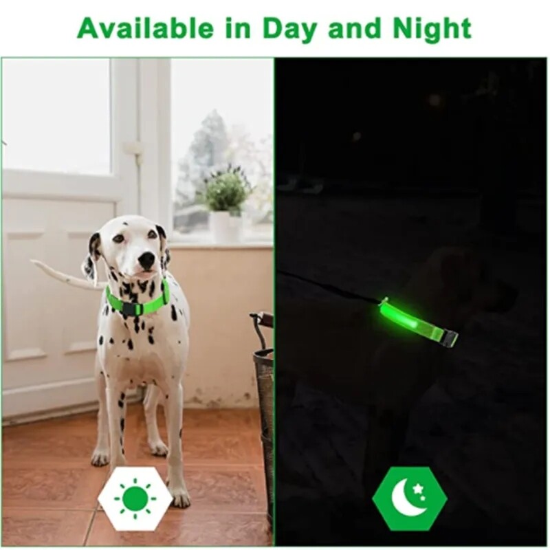 LED Adjustable Dog Collar Blinking Flashing Light Up Glow Pets Safety