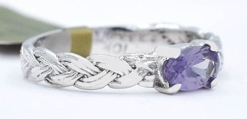 LAB CREATED 0.70 Cts ALEXANDRITE BRAIDED SOLITAIRE RING 10k WHITE GOLD - NWT - Picture 2 of 5