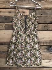 Sleeveless Floral Dress Zip Front Fitted Waist Multicolor Garden Party Spring S