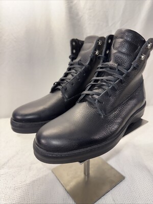 Jack Erwin Mens Elliot Pebble Leather Lace-Up Boots Black Size 8.5 Medium