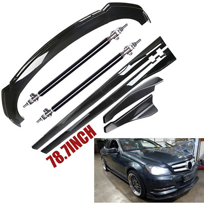 Front Rear Bumper Splitter Spoiler Kit Side Skirt For Bens Glossy Black 78.7''