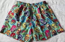 Men's Boardies Lucha Libre Wrestlers Masks Swim Trunks Swimsuit S w 30-32 5" ins