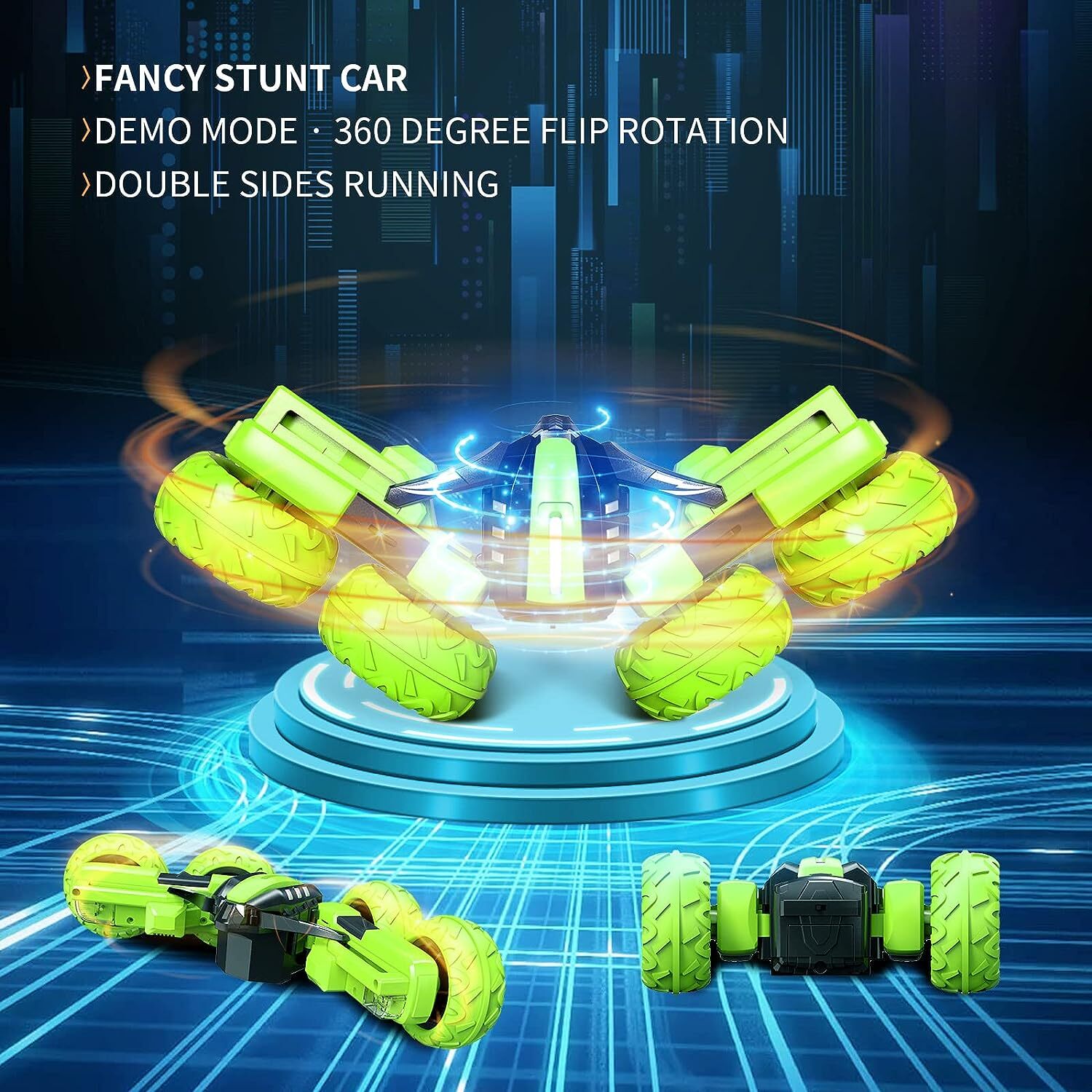 Remote Control Kids Toy Car with LED Light - 360° Flips Off Road RC Car (GREEN)